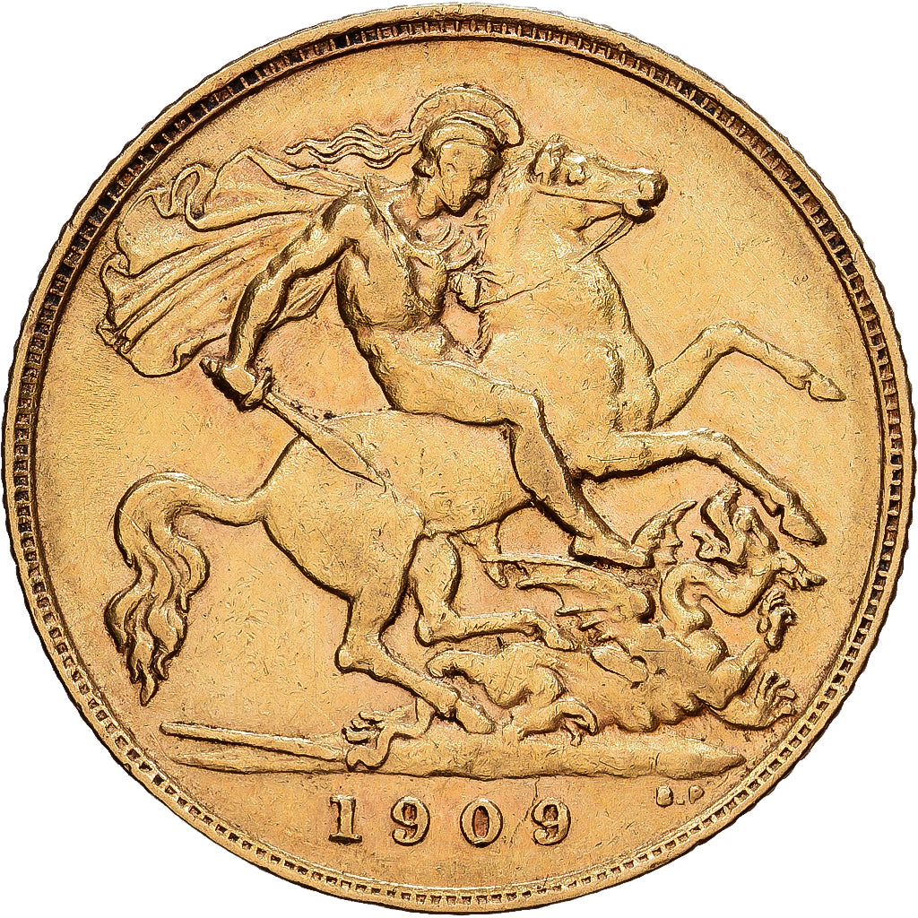Grande-Bretagne, Édouard VII, 1/2 Souverain, 1909, KM 804