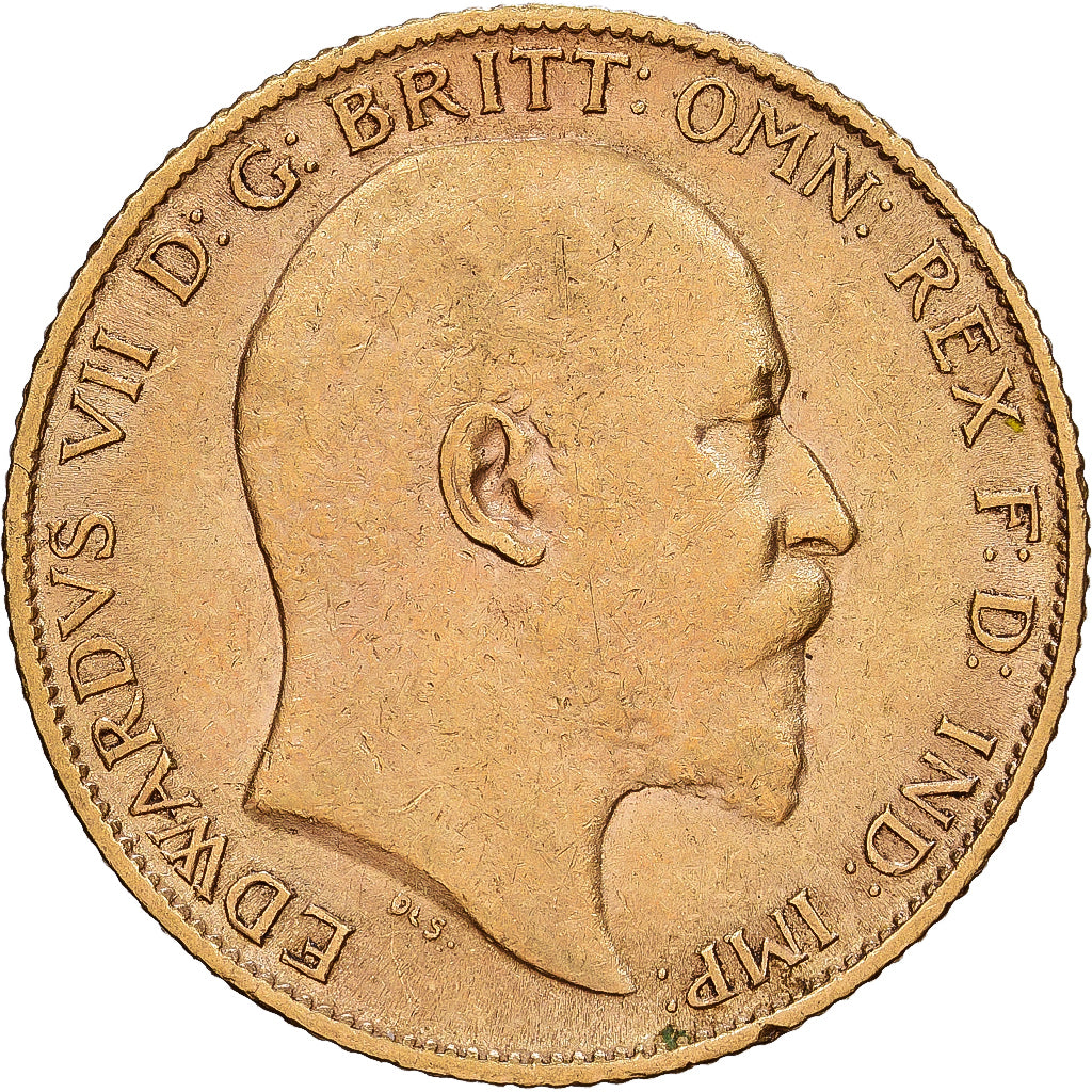 GREAT BRITAIN, 1/2 Sovereign, 1905, KM #804, EF(40-45), Gold, 3.96