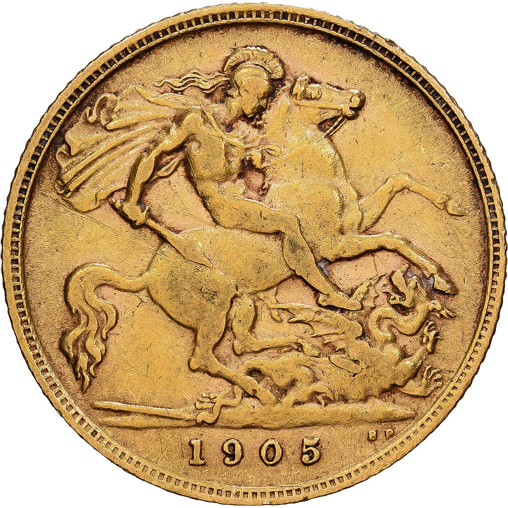 Gran Bretagna, Edward VII, 1/2 Sovereign, 1905, BB, Oro, KM:804