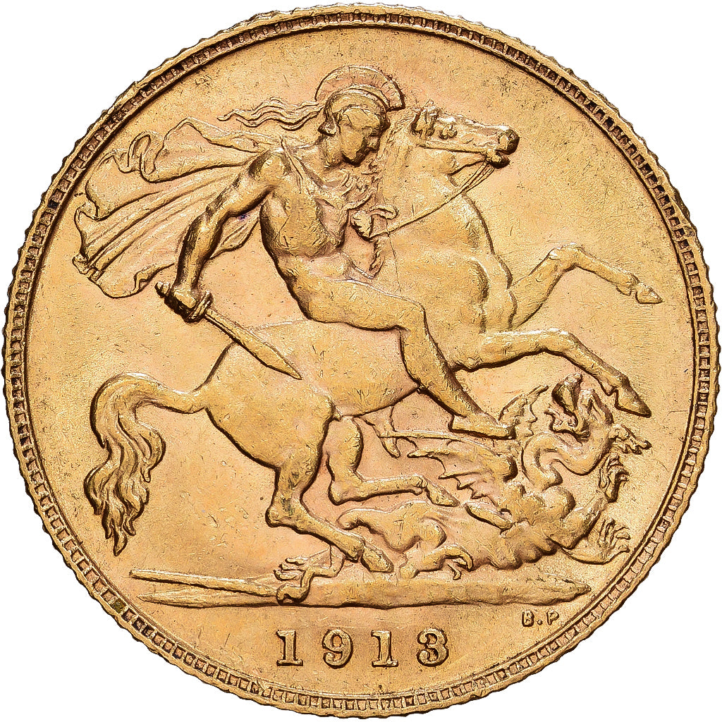 GREAT BRITAIN, 1/2 Sovereign, 1913, KM #819, AU(55-58), Gold, 3.99
