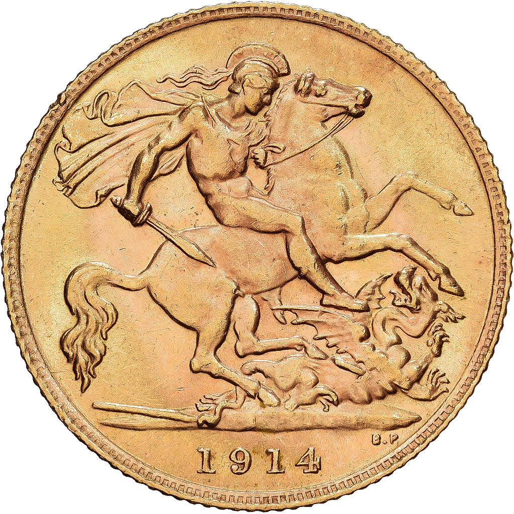 GREAT BRITAIN, 1/2 Sovereign, 1914, KM #819, AU(55-58), Gold, 4.01
