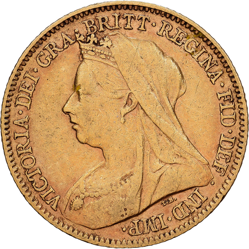 GREAT BRITAIN, 1/2 Sovereign, 1901, KM #784, AU(50-53), Gold, 3.97