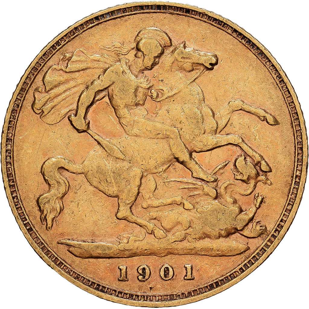 GREAT BRITAIN, 1/2 Sovereign, 1901, KM #784, AU(50-53), Gold, 3.97