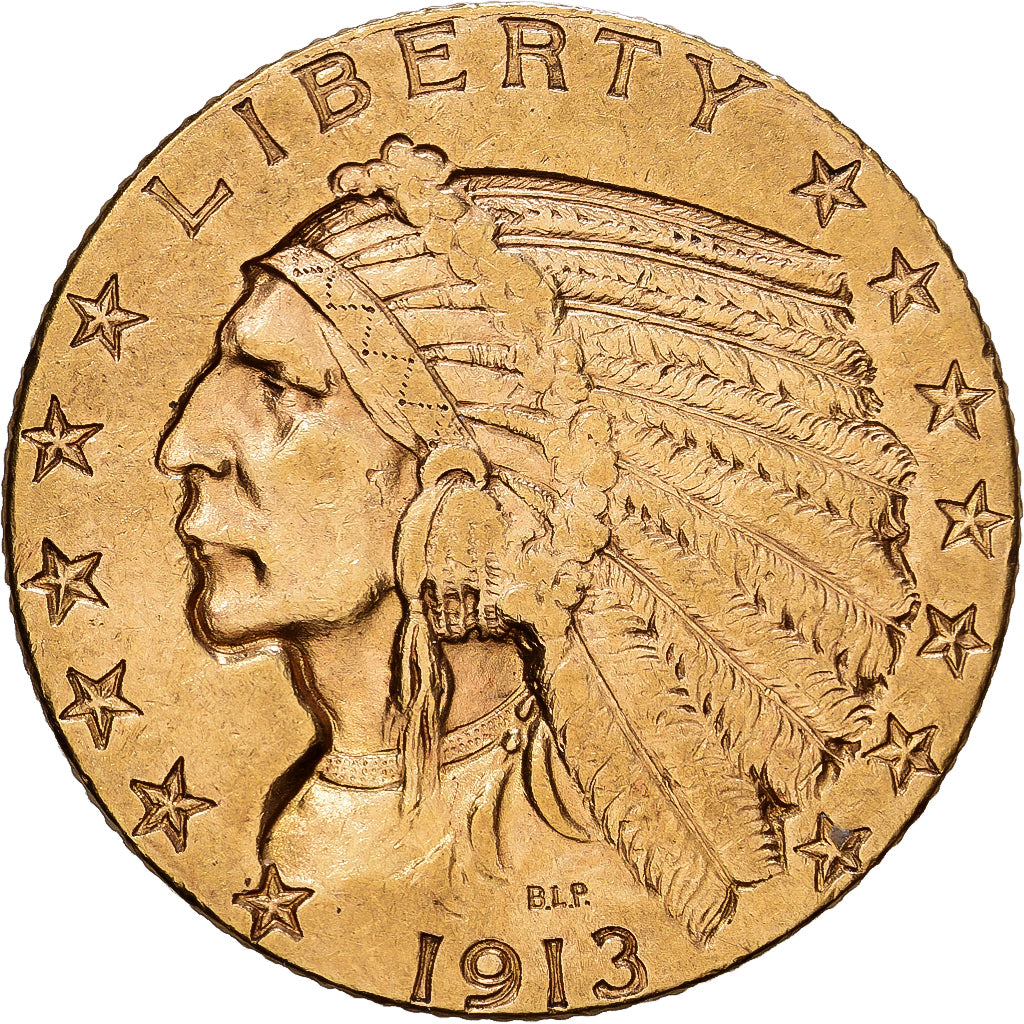 USA, $5, Half Eagle, Indian Head, 1913, U.S. Mint, Złoto, EF(40-45), KM:129