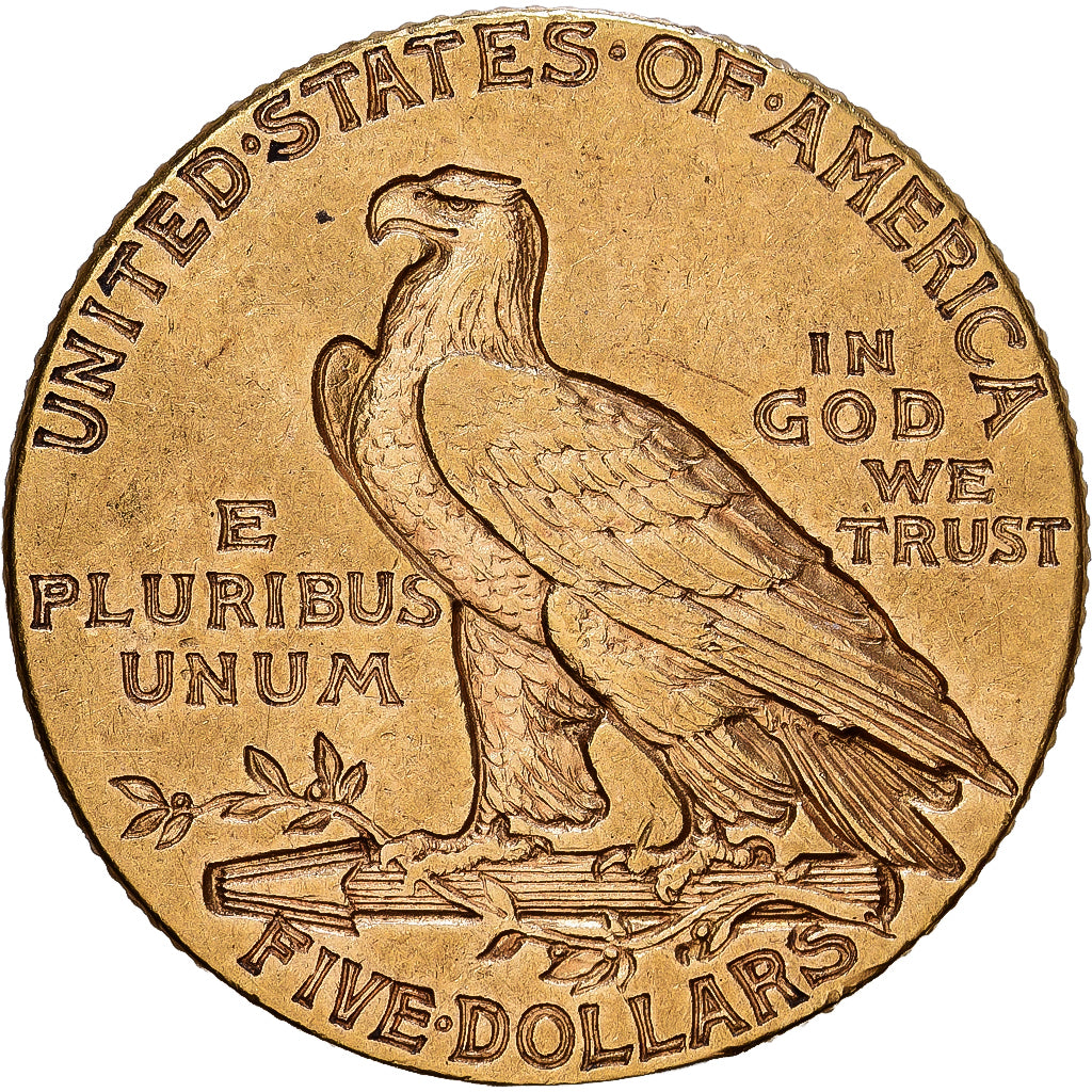 USA, $5, Half Eagle, Indian Head, 1913, U.S. Mint, Złoto, EF(40-45), KM:129