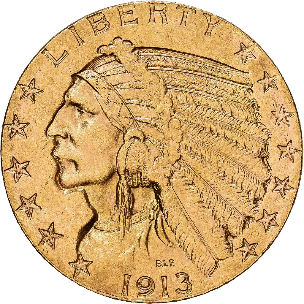 USA, $5, Half Eagle, Indian Head, 1913, San Francisco, Złoto, EF(40-45), KM:129