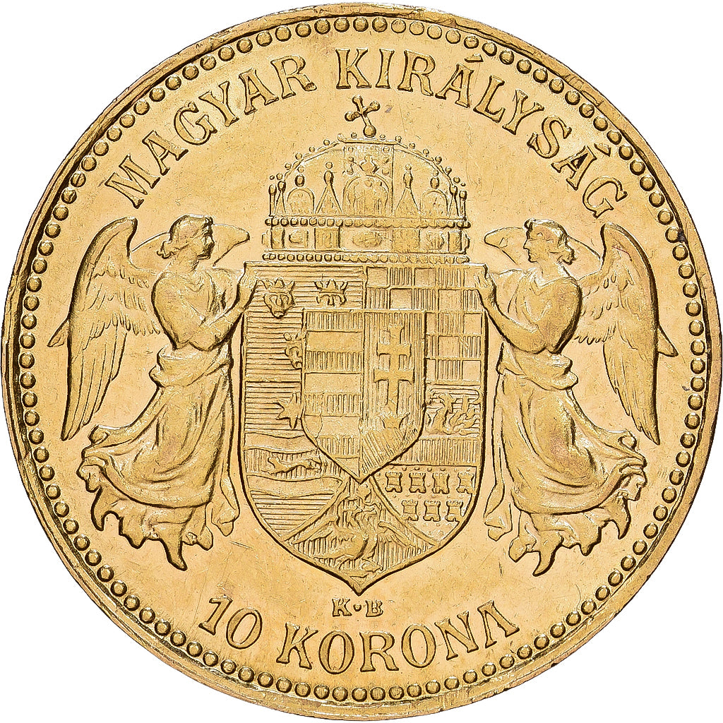 HUNGARY, 10 Korona, 1908, Kormoczbanya, KM #485, AU(55-58), Gold, 3.37