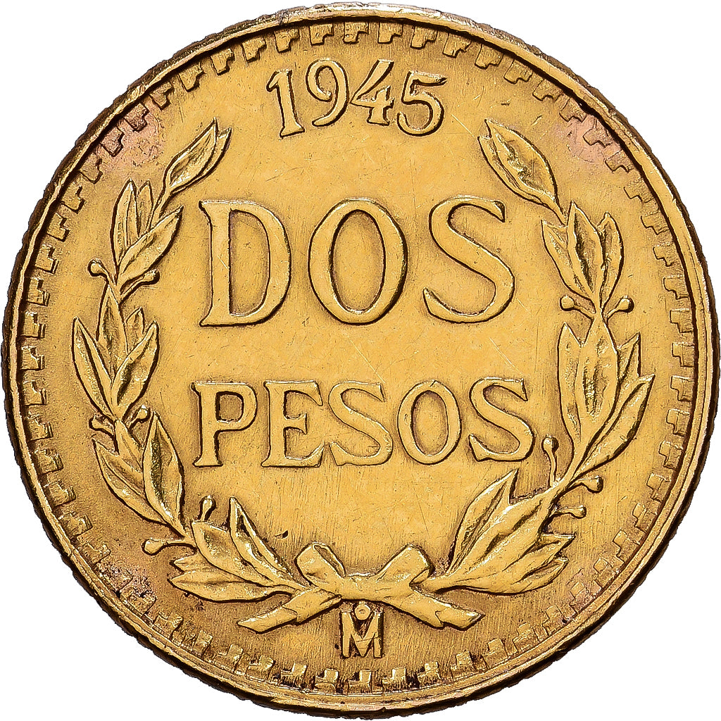 Messico, 2 Pesos, 1945, Mexico City, Oro, SPL-, KM:461