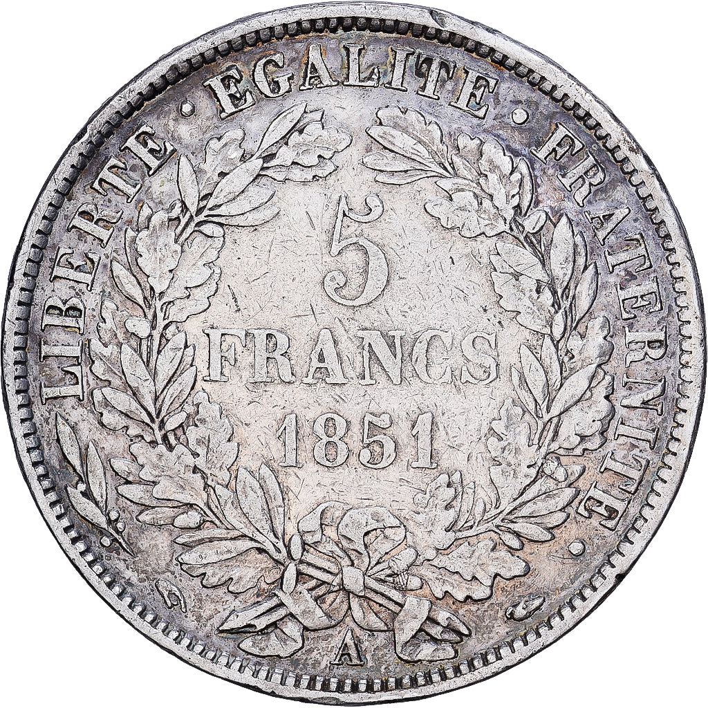 Francia, 5 Francs, Cérès, 1851, Paris, Argento, MB+, KM:761.1