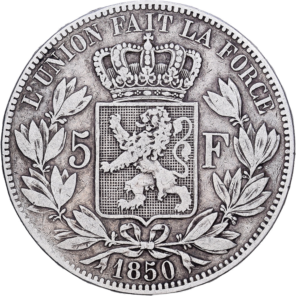 Belgia, Leopold I, 5 Francs, 5 Frank, 1850, Brussels, Srebro, EF(40-45), KM:17