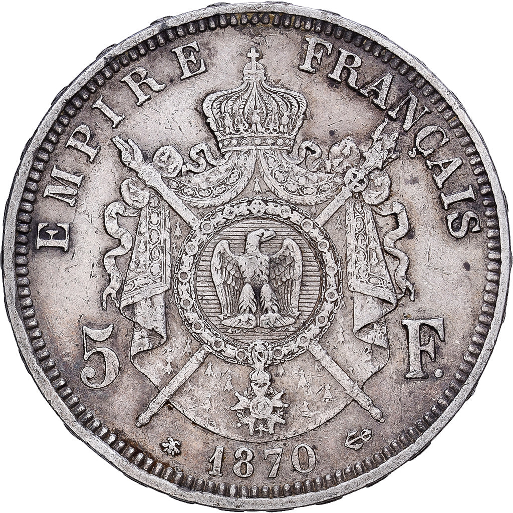 France, 5 Francs, 1870, Paris, VF(30-35), Silver, KM:799.1, Gadoury:739