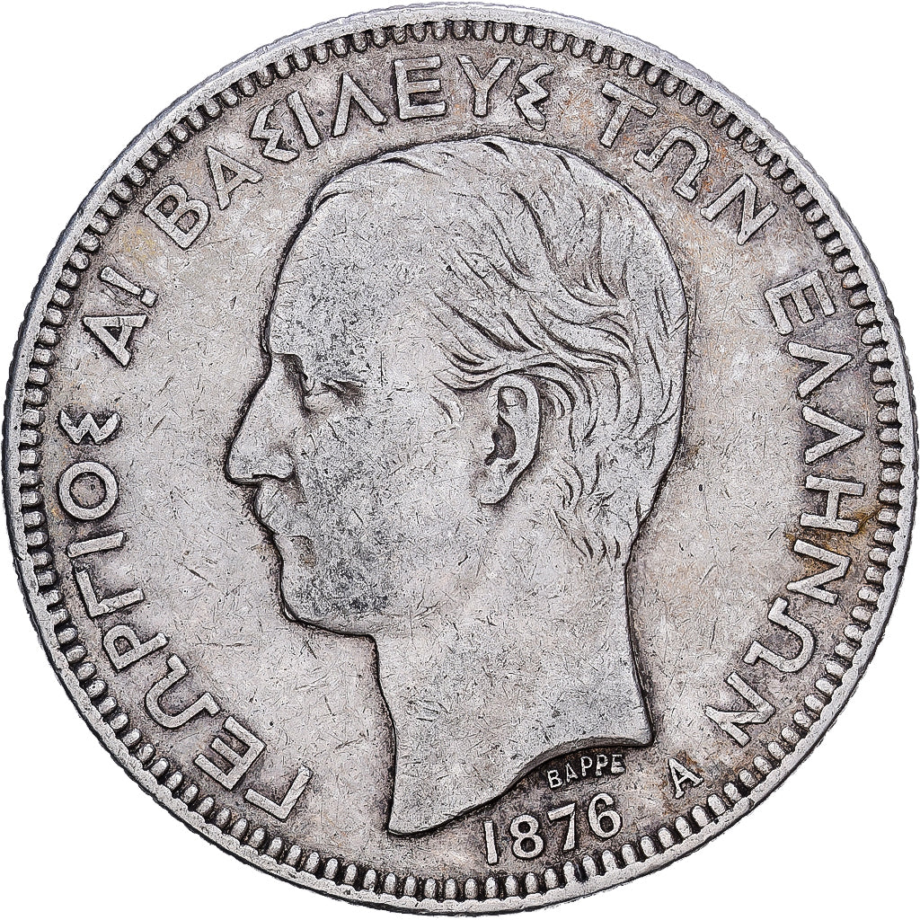 Greece, George I, 5 Drachmai, 1876, Paris, Silver, VF(20-25), KM:46