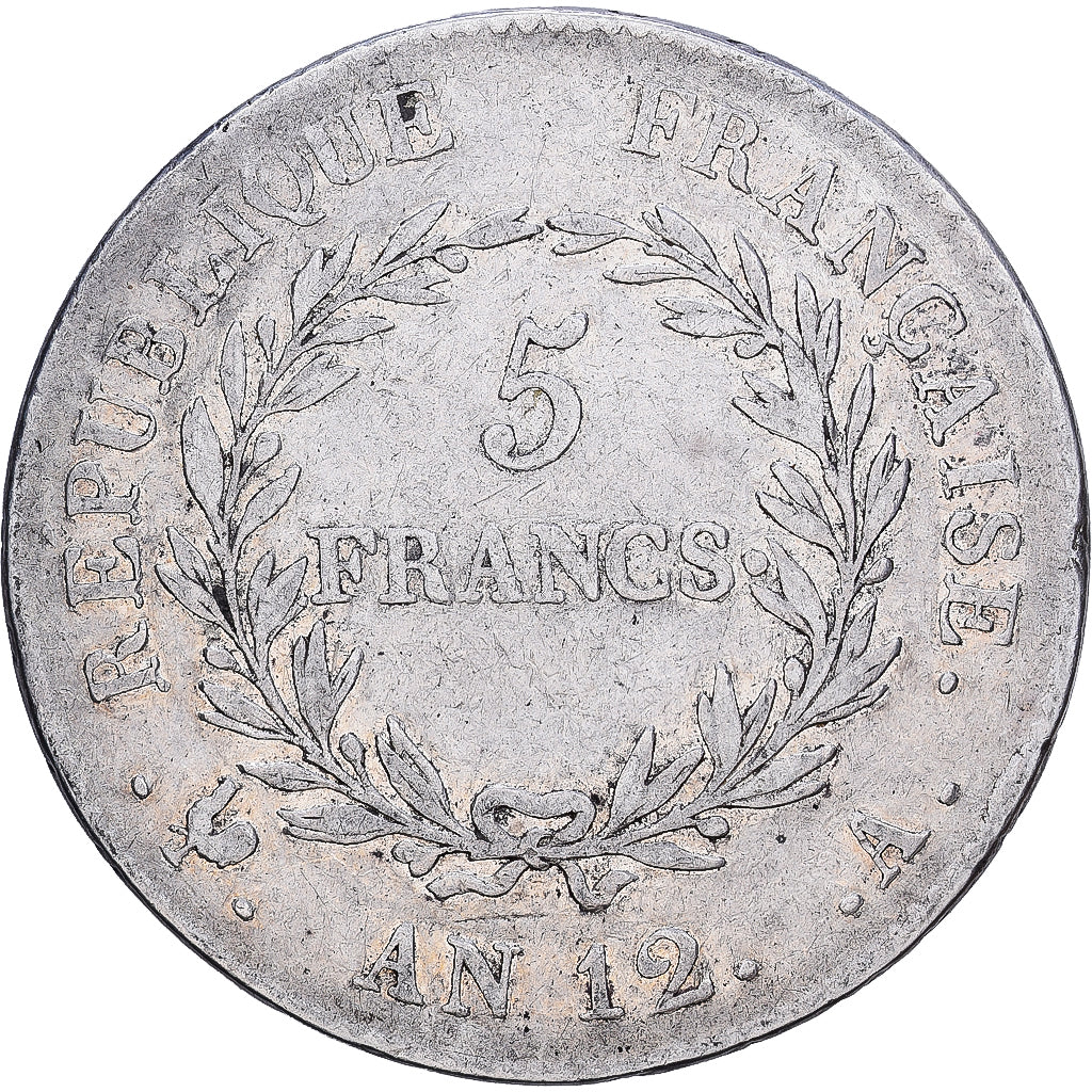 Moneta, Francja, Bonaparte Premier Consul, 5 Francs, An 12, Paris, VF(30-35)