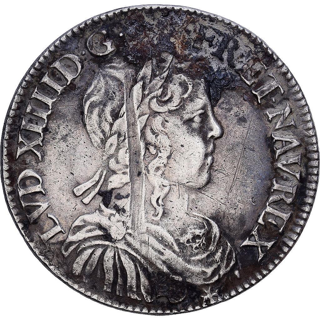 França, Louis XIV, 1/2 Écu à la mèche longue, 1649, Rouen, Prata, VF(20-25)