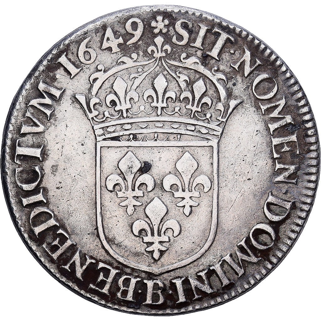 França, Louis XIV, 1/2 Écu à la mèche longue, 1649, Rouen, Prata, VF(20-25)