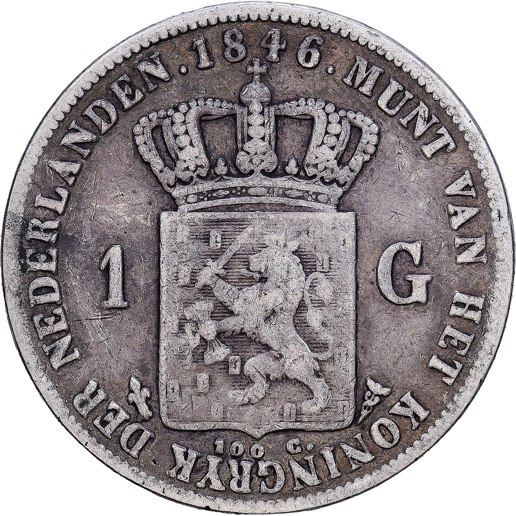 NETHERLANDS, Gulden, 1846, KM #66, VF(30-35), Silver, 28, 9.82