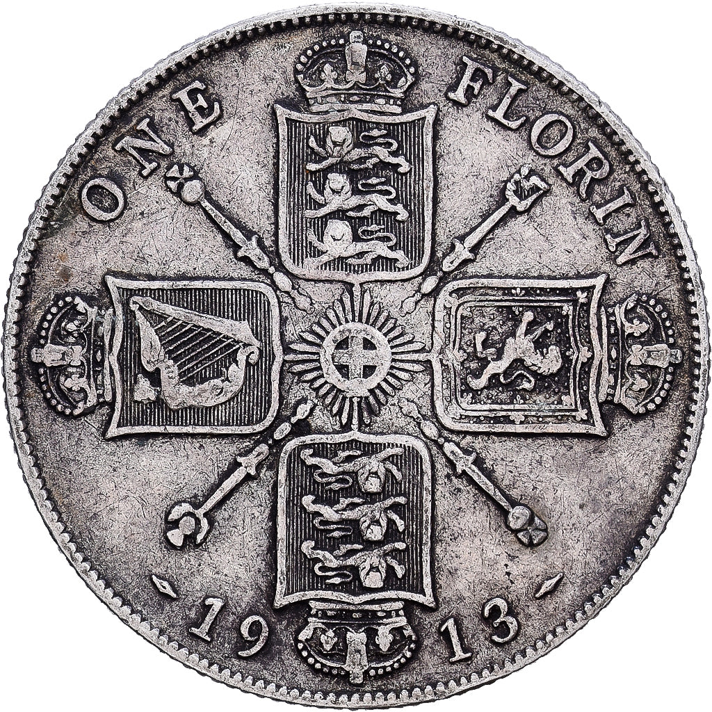 Münze, Großbritannien, George V, Florin, Two Shillings, 1913, SS, Silber