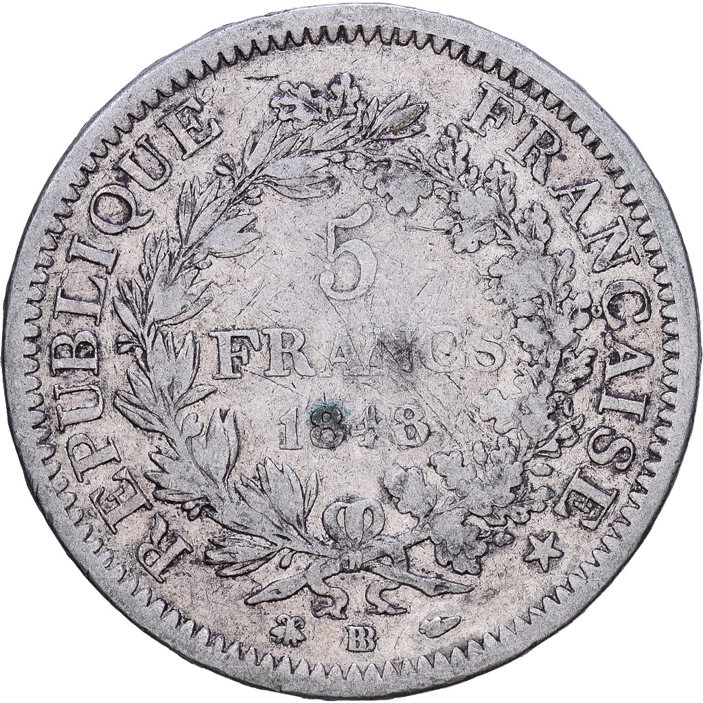 France, 5 Francs, Hercule, 1848, Rouen, Silver, VF(30-35), Gadoury:683, KM:756.1