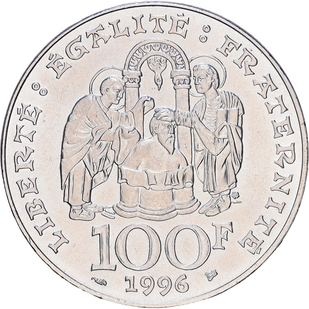 Moneta, Francja, Clovis, 100 Francs, 1996, Paris, AU(55-58), Srebro, KM:1180