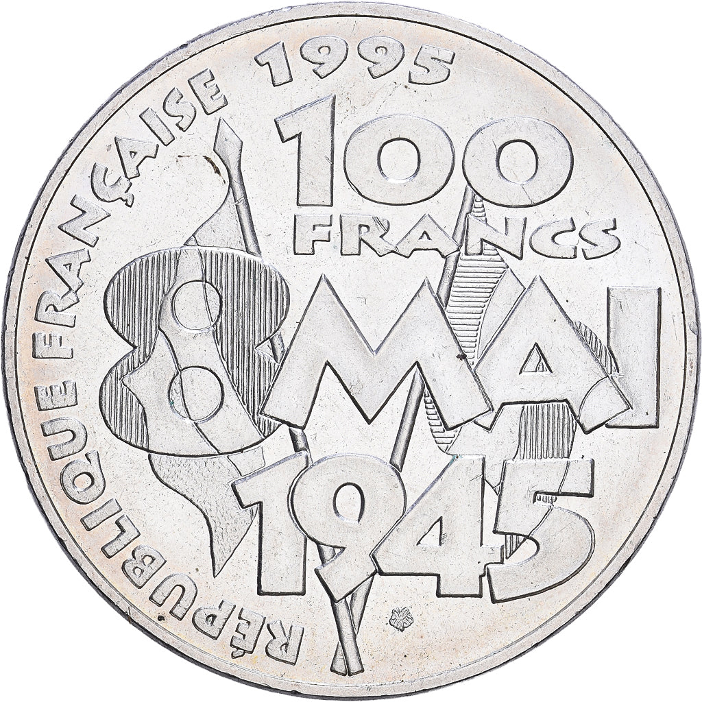 France, 8 mai 1945, 100 Francs, 1995, Paris, AU(50-53), Silver, KM:1116.1