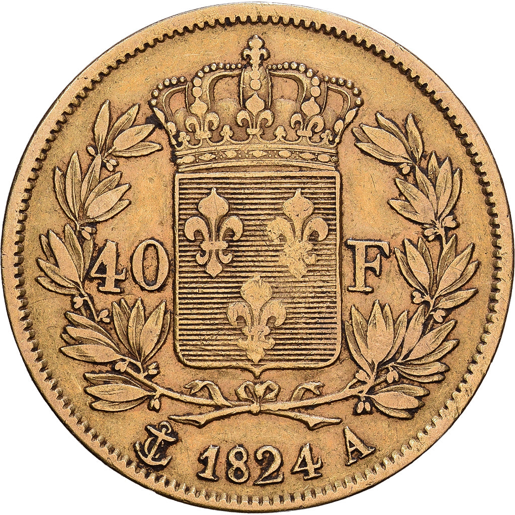 Munten, Frankrijk, Charles X, 40 Francs, 1824, Paris, ZF, Goud, KM:721.1