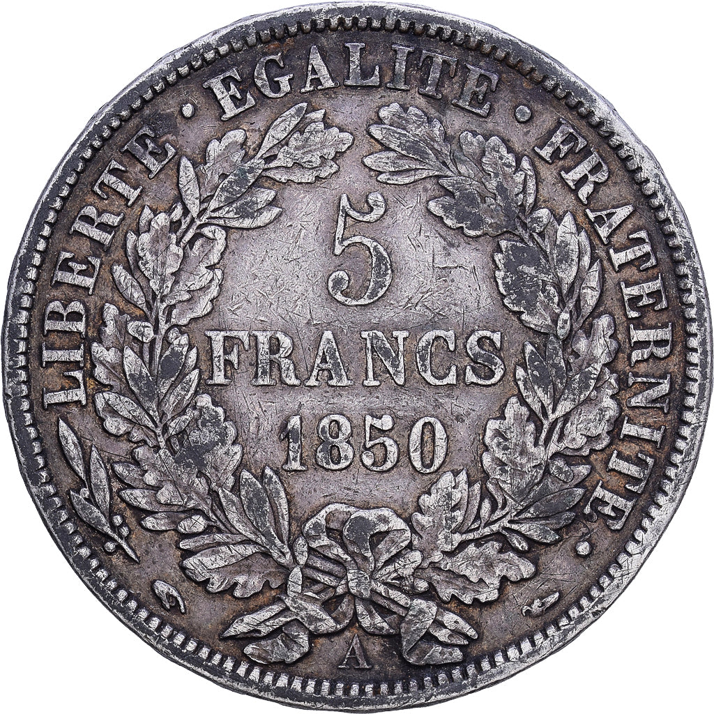Francia, Cérès, 5 Francs, 1850, Paris, MB+, Argento, KM:761.1, Gadoury:719