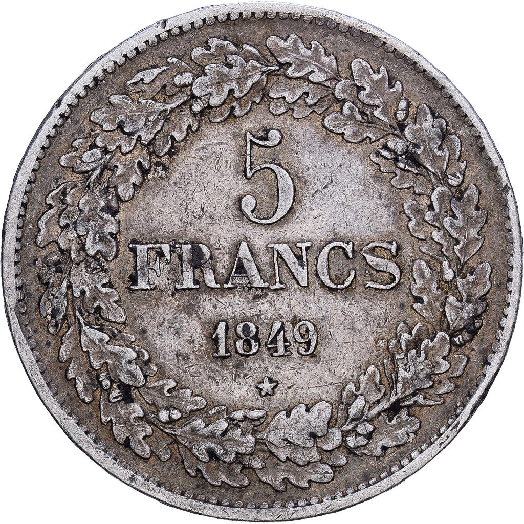 Belgium, Leopold I, 5 Francs, 5 Frank, 1849, Bruxelles, Silver, EF(40-45)