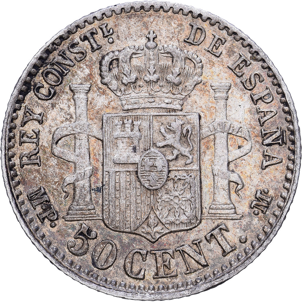 Espanha, Alfonso XIII, 50 Centimos, 1889, Madrid, Prata, EF(40-45), KM:690