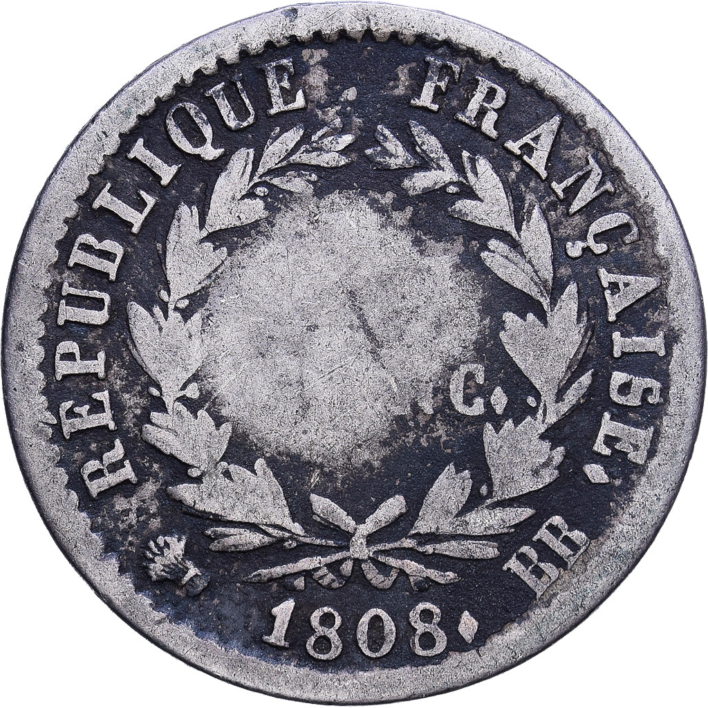 Francia, Napoléon I, 1/2 Franc, 1808, Strasbourg, MB+, Argento, KM:680.3, Ga...