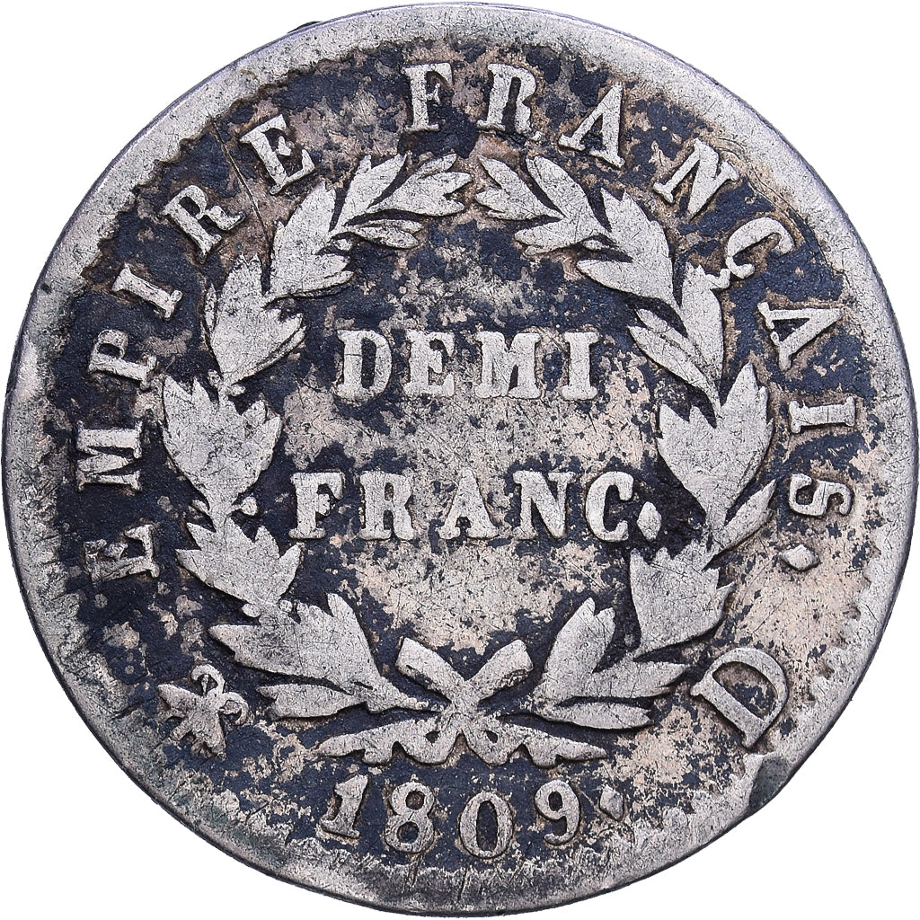 Frankreich, 1/2 Franc, Napoléon I, 1809, Lyon, Silber, S+, Gadoury:399