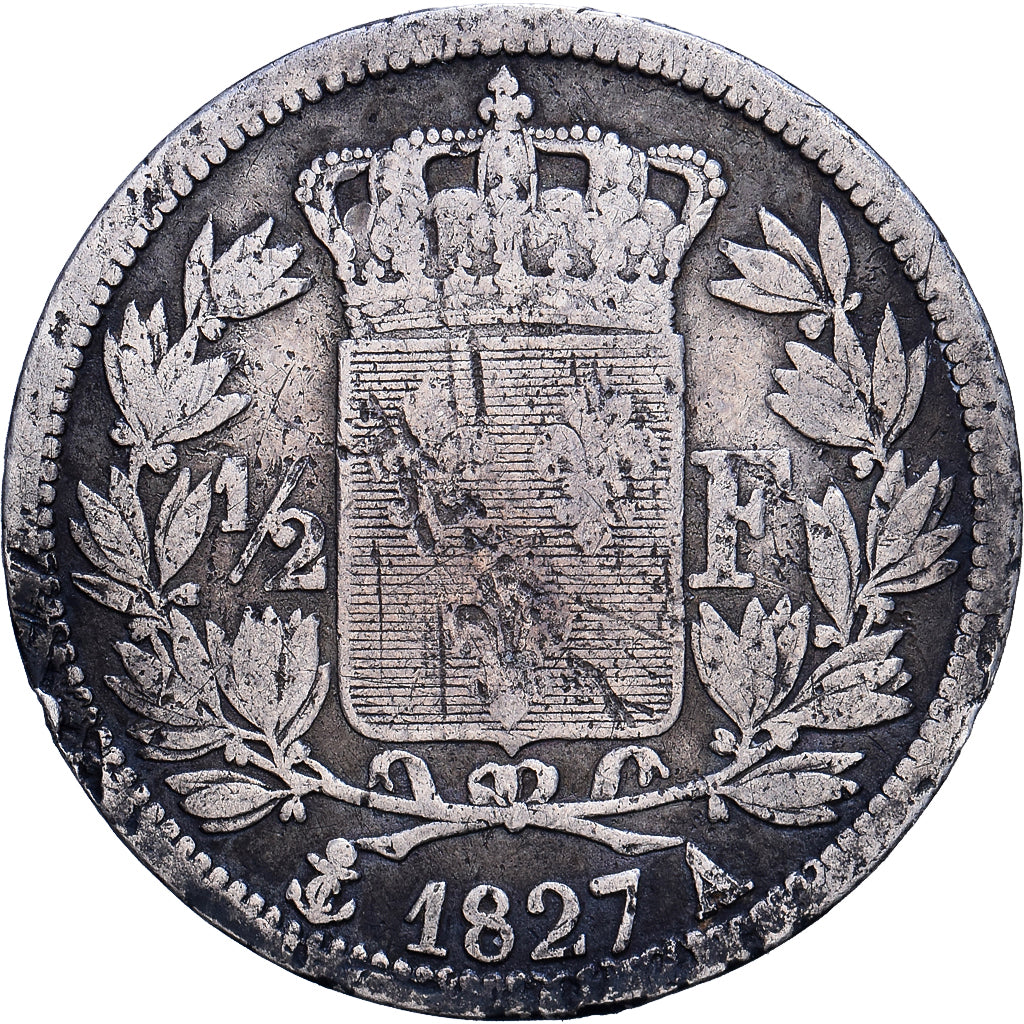 France, Charles X, 1/2 Franc, 1827, Paris, TB, Argent, KM:723.1, Gadoury:402