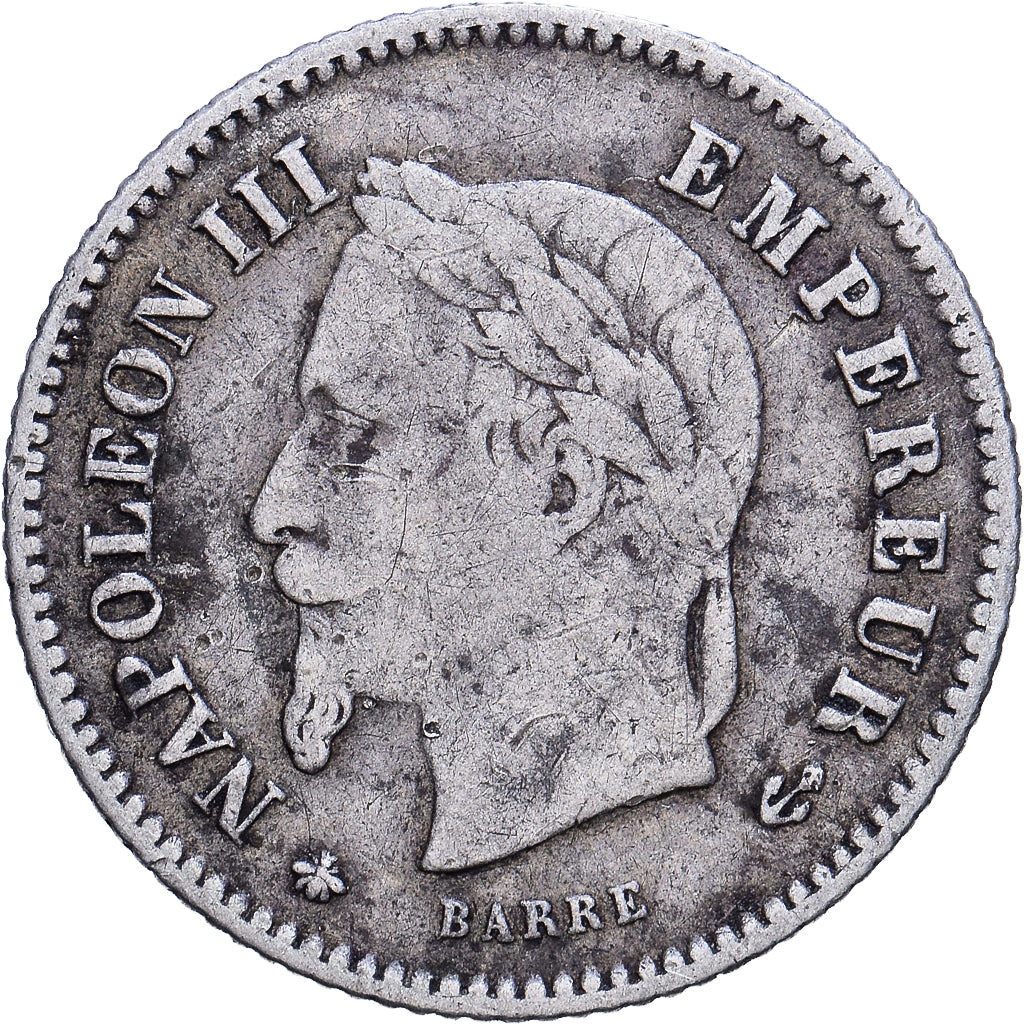 France,Napoleon III,20 Centimes,1867,Paris,VF(30-35),Silver,KM 808.1,Gadoury 309