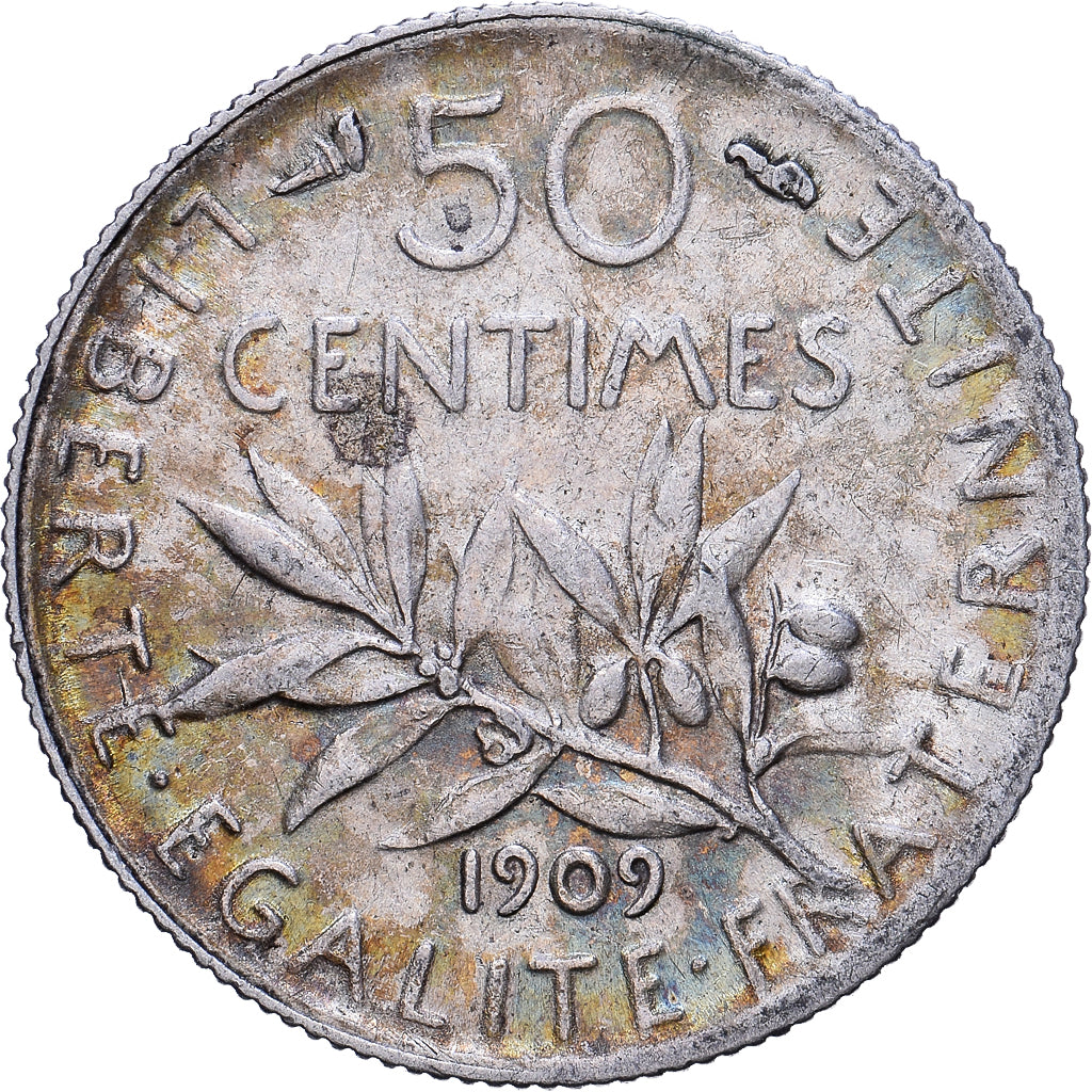 Francia, Semeuse, 50 Centimes, 1909, Paris, BB, Argento, KM:854, Gadoury:420, Le