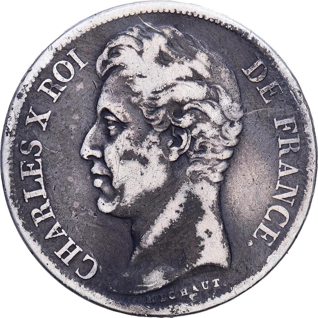 Moeda, França, Charles X, 2 Francs, 1827, Rouen, VF(20-25), Prata, KM:725.2