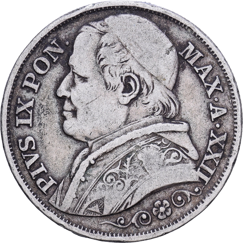 Italien Staaten, PAPAL STATES, Pius IX, 2 Lire, 1867, Rome, Silber, S+