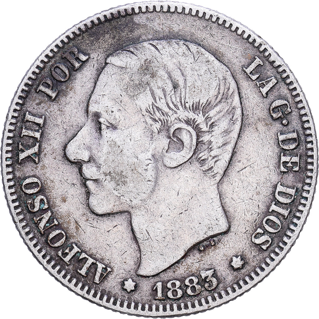 Spagna, Alfonso XII, 2 Pesetas, 1883, Madrid, Argento, BB, KM:678.2