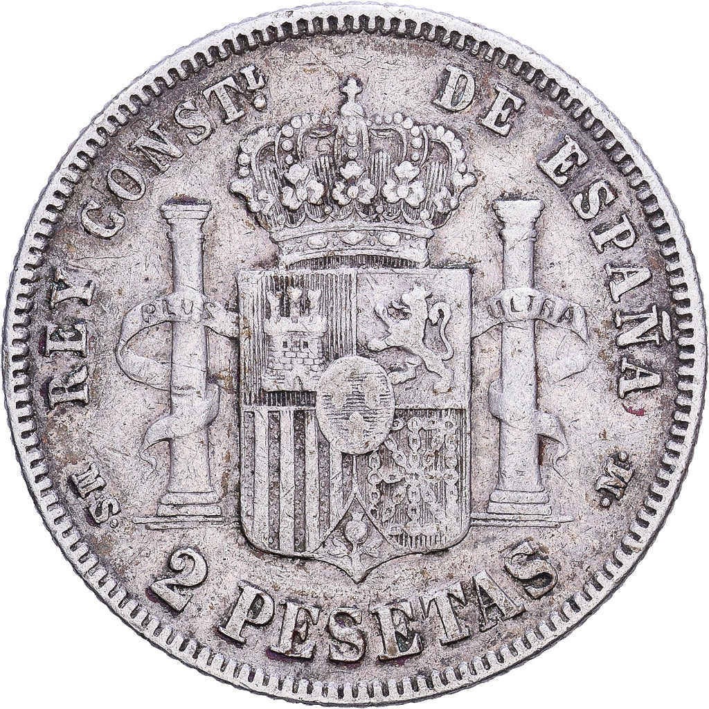 Spagna, Alfonso XII, 2 Pesetas, 1883, Madrid, Argento, BB, KM:678.2