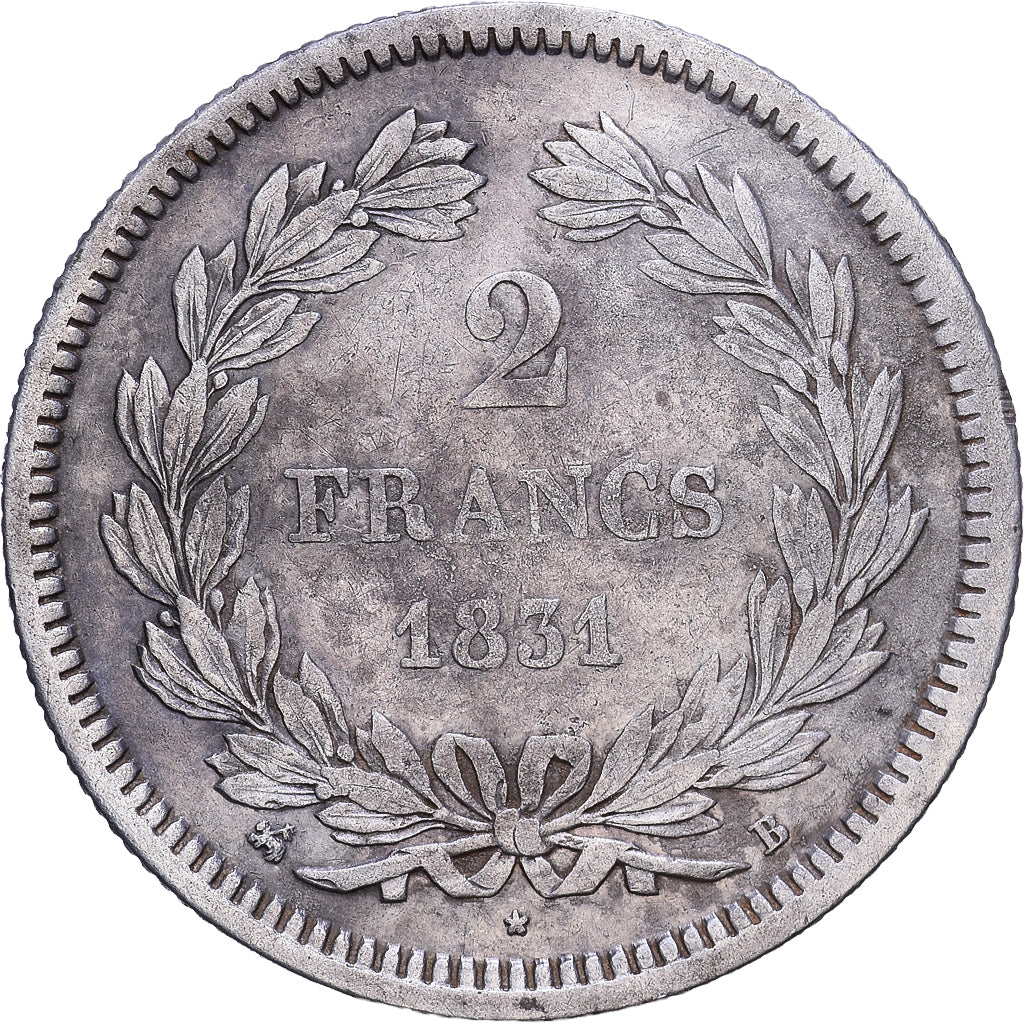 Francja, 2 Francs, Louis-Philippe, 1831, Rouen, Srebro, VF(20-25), KM:743.1