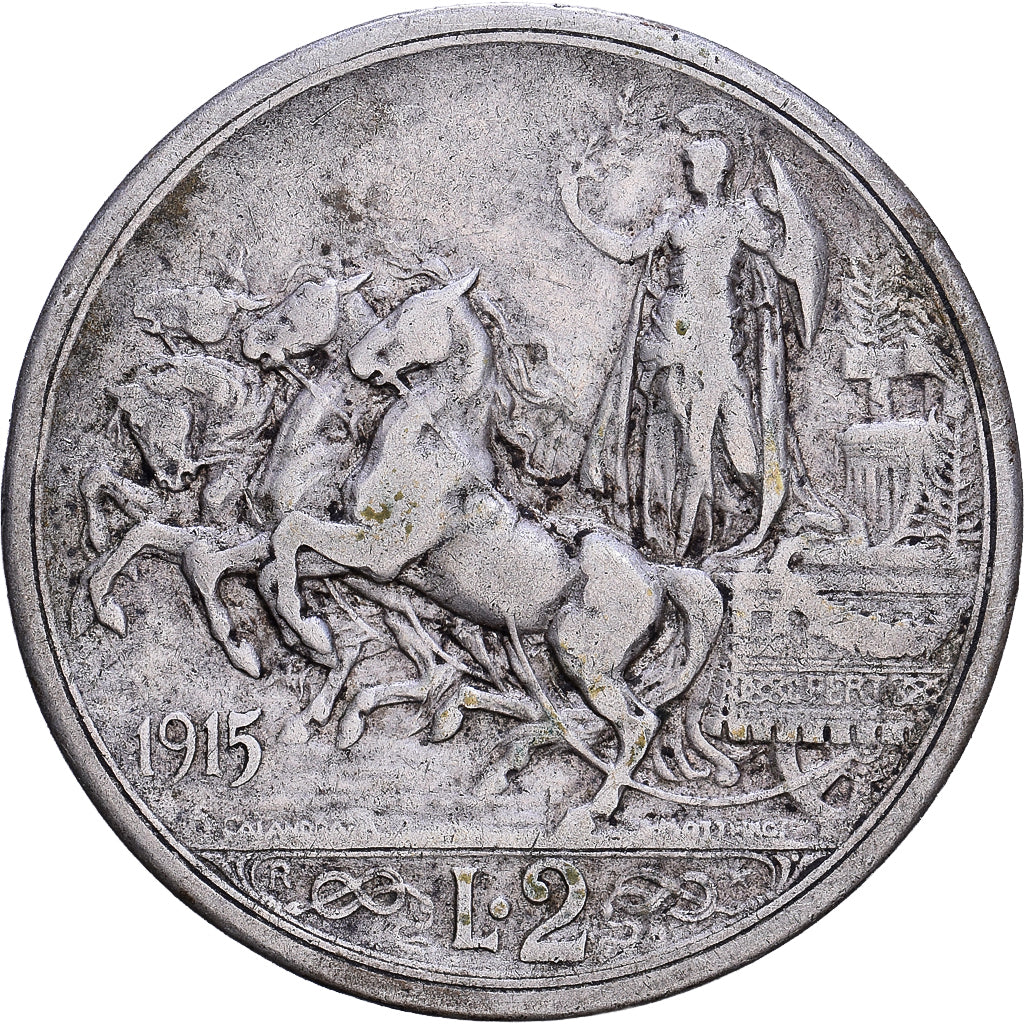 Coin, Italy, Vittorio Emanuele III, 2 Lire, 1915, Rome, VF(20-25), Silver, KM:55
