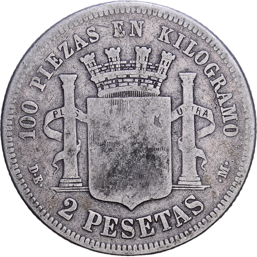Espanha, Provisional Government, 2 Pesetas, 1870, Madrid, Prata, VF(30-35)