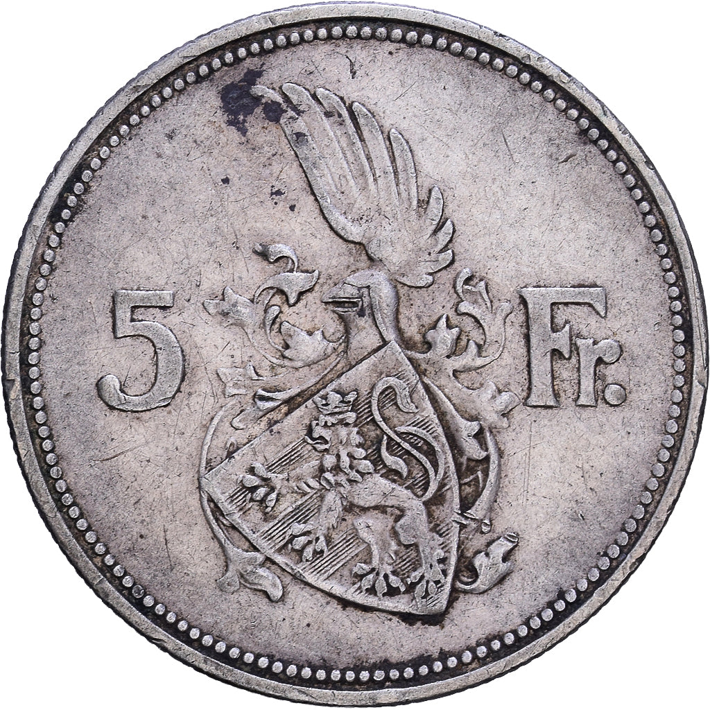 Luxembourg, Charlotte, 5 Francs, 1929, Silver, VF(30-35), KM:38