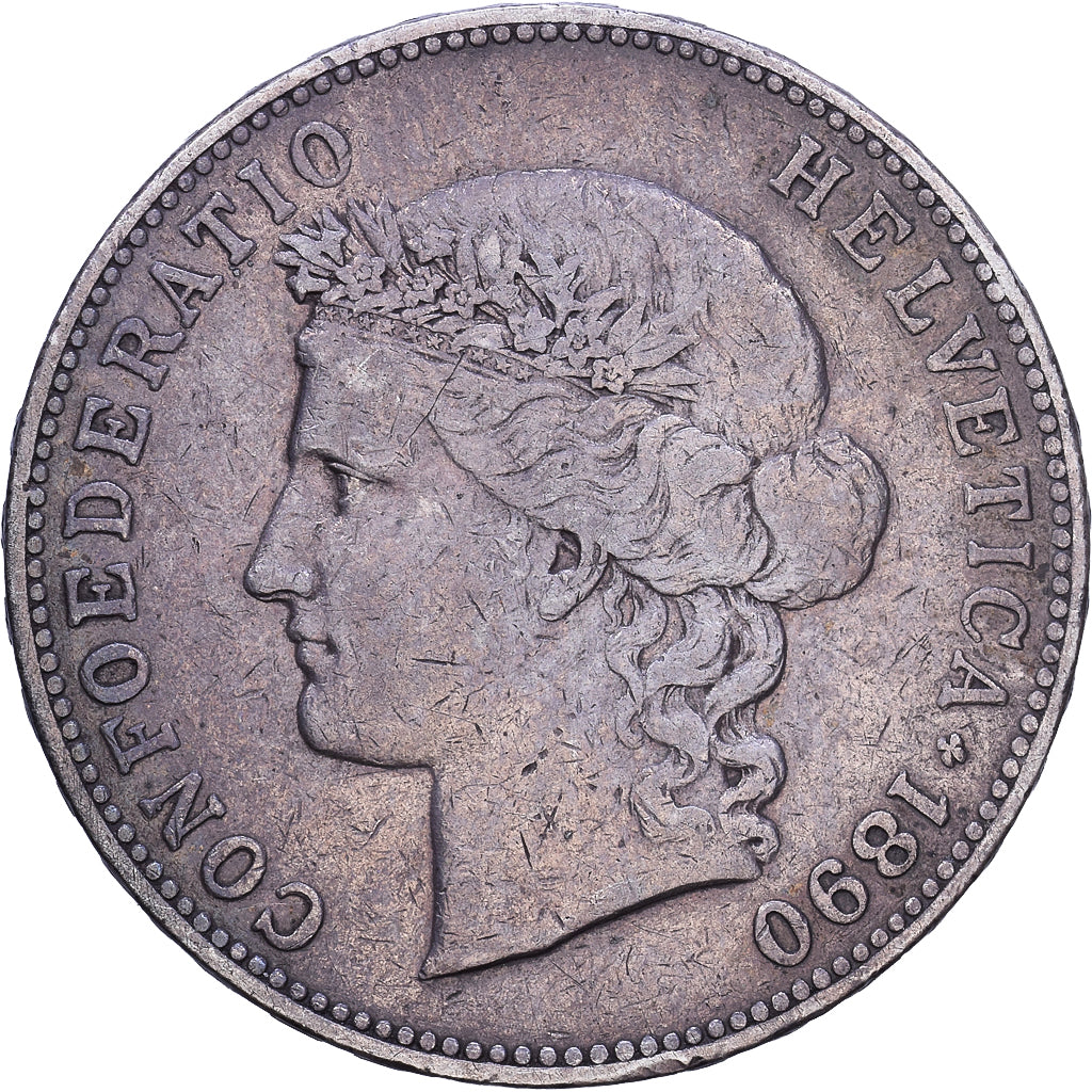 Schweiz, 5 Francs, 1890, Bern, S+, Silber, KM:34