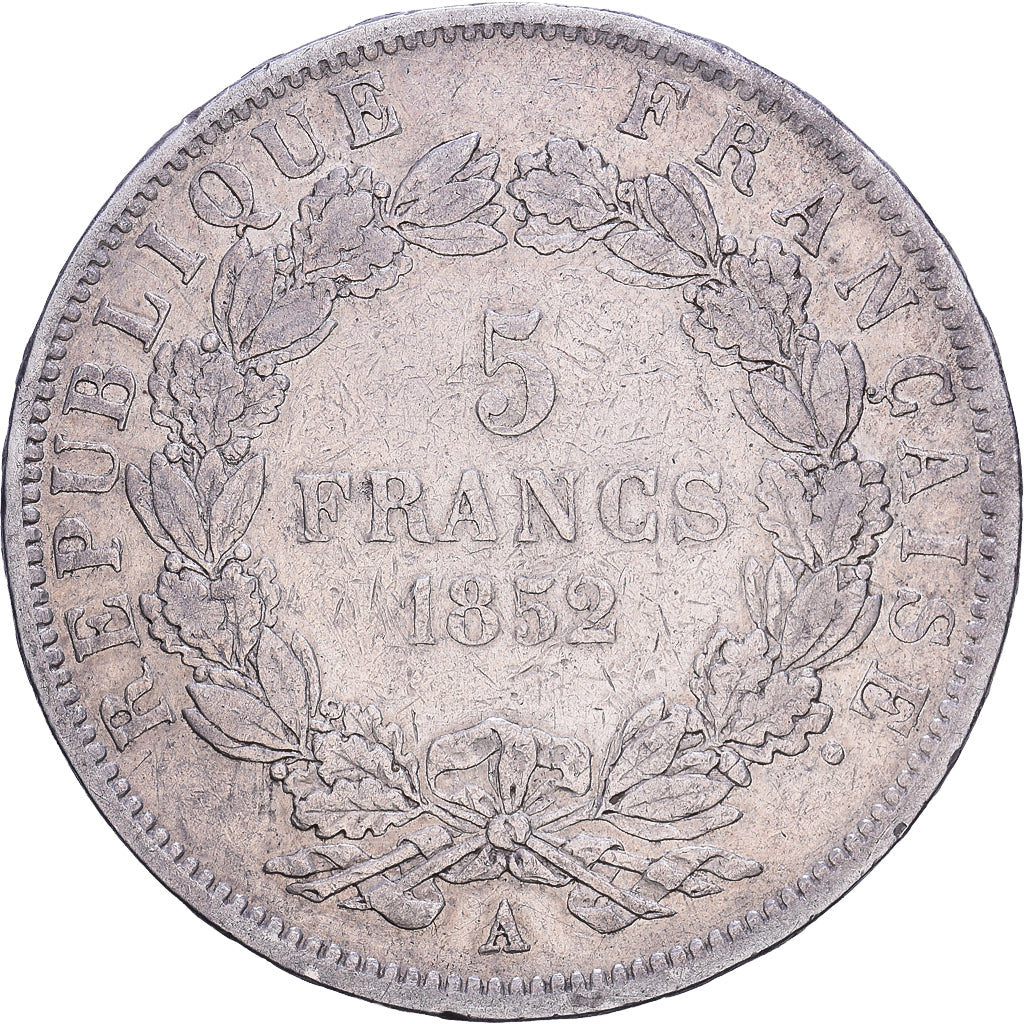 Moneta, Francia, Napoléon III, 5 Francs, 1852, Paris, MB+, Argento, KM:773.1