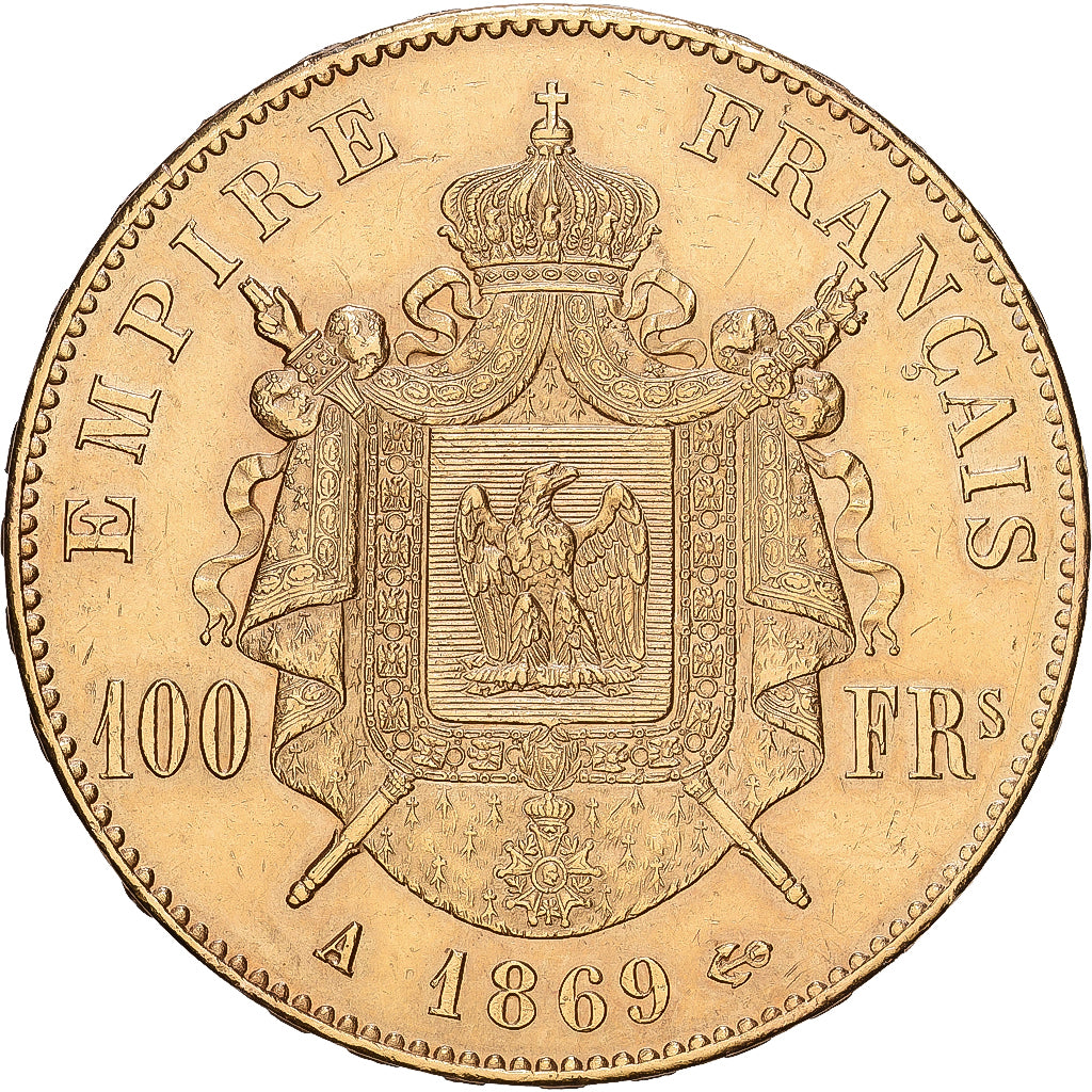 Munten, Frankrijk, Napoleon III, 100 Francs, 1869, Paris, ZF+, Goud, KM:802.1
