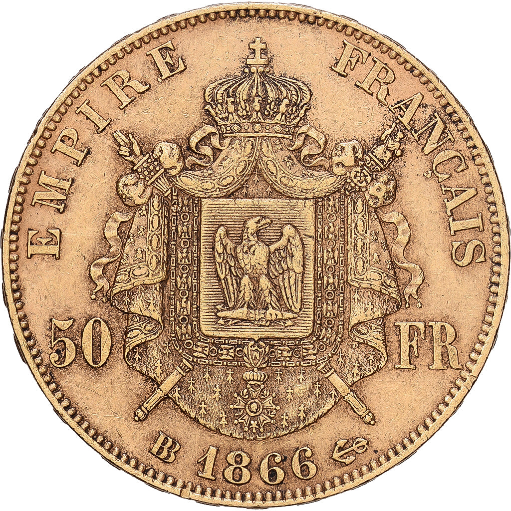 Frankrijk, Napoleon III, 50 Francs, 1866, Strasbourg, Rare, Goud, ZF