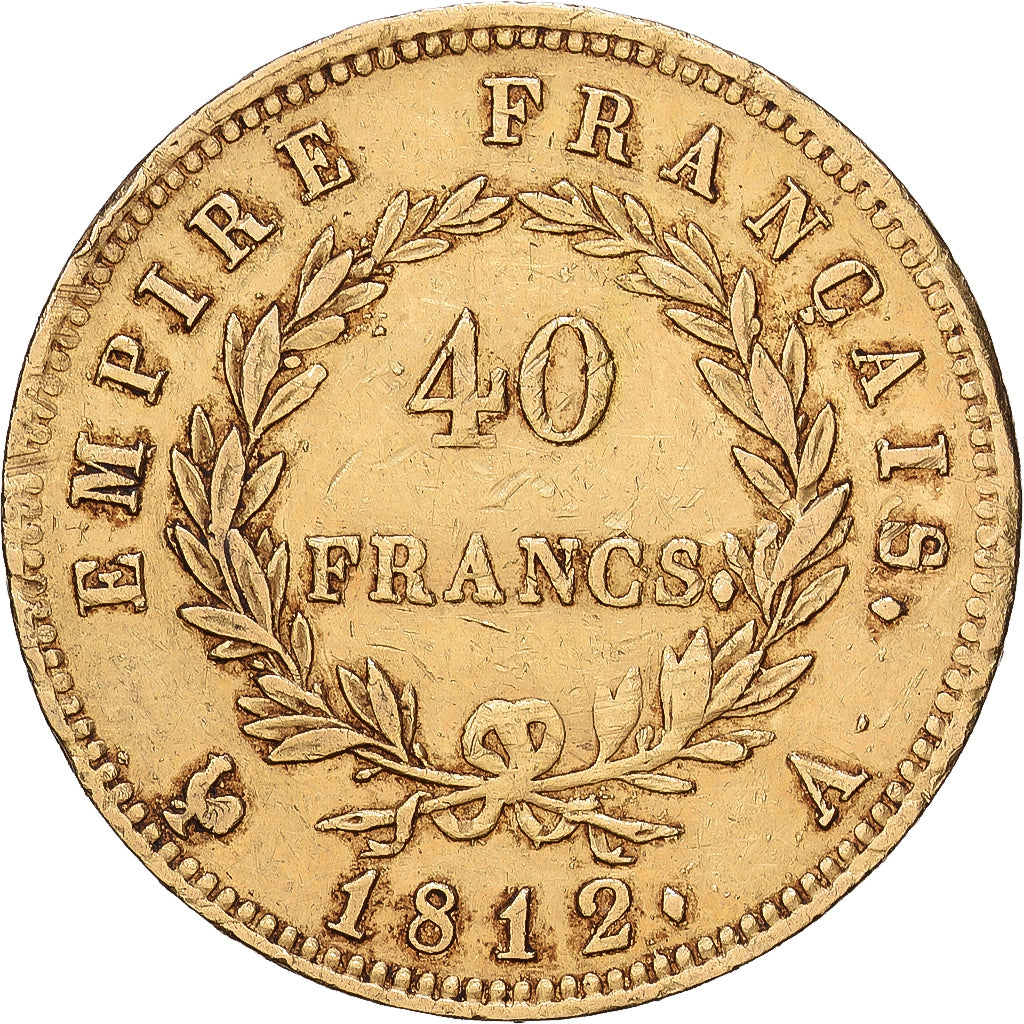 France, Napoleon I, 40 Francs, 1812 A, Paris, Gold, KM:696.1