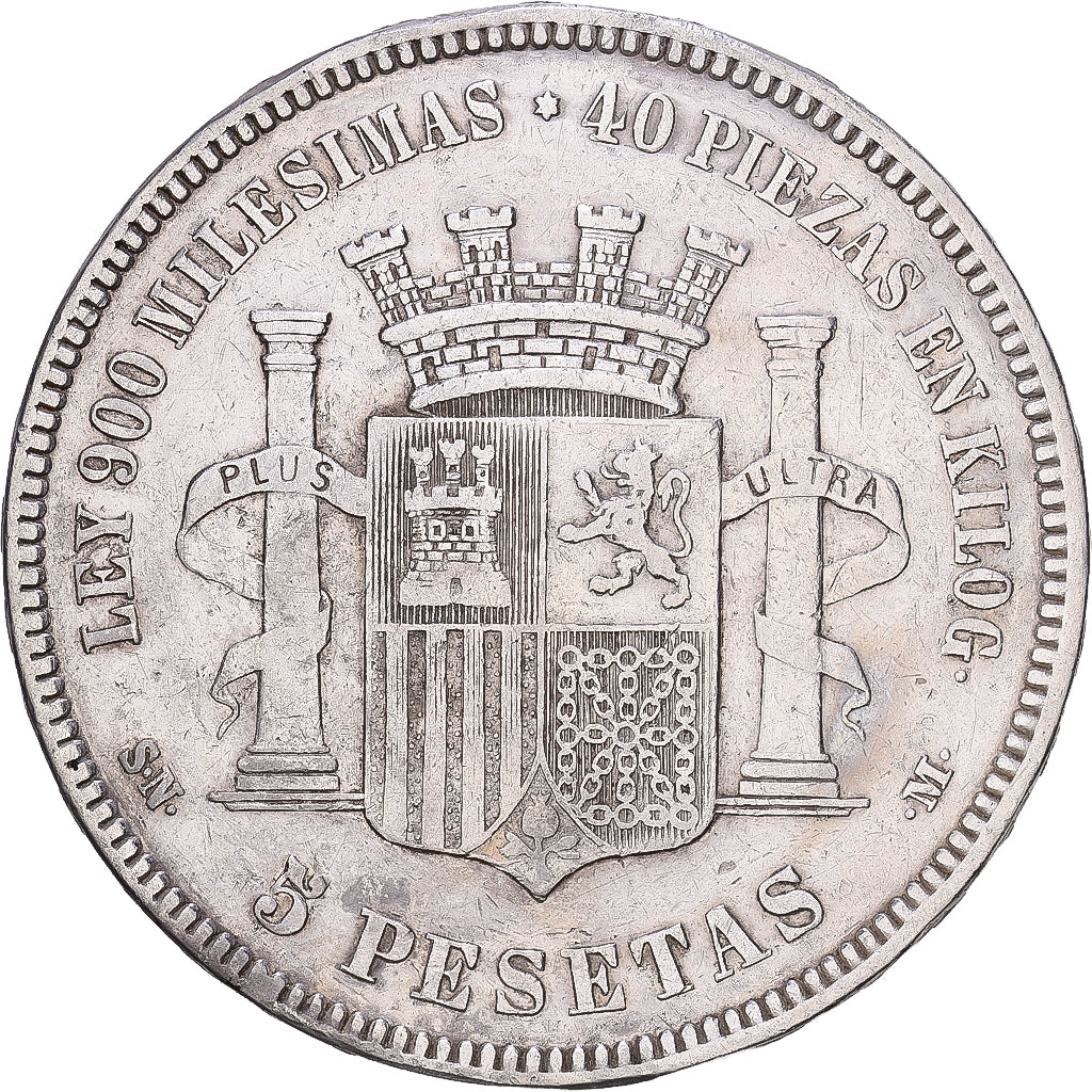 Espagne, Provisional Government, 5 Pesetas, 1870, Madrid, Argent, TTB, KM:655