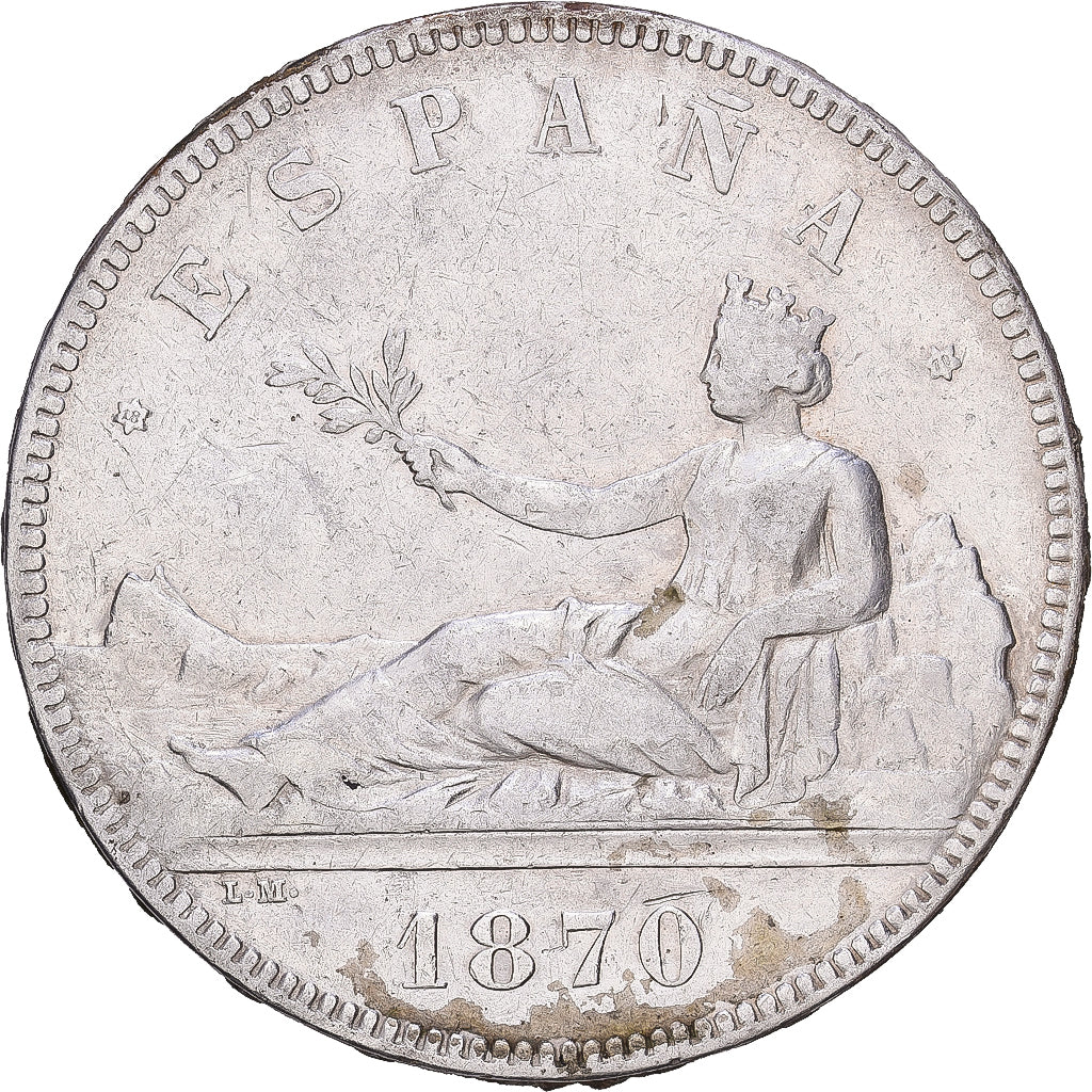 Espagne, Provisional Government, 5 Pesetas, 1870, Madrid, Argent, TTB, KM:655