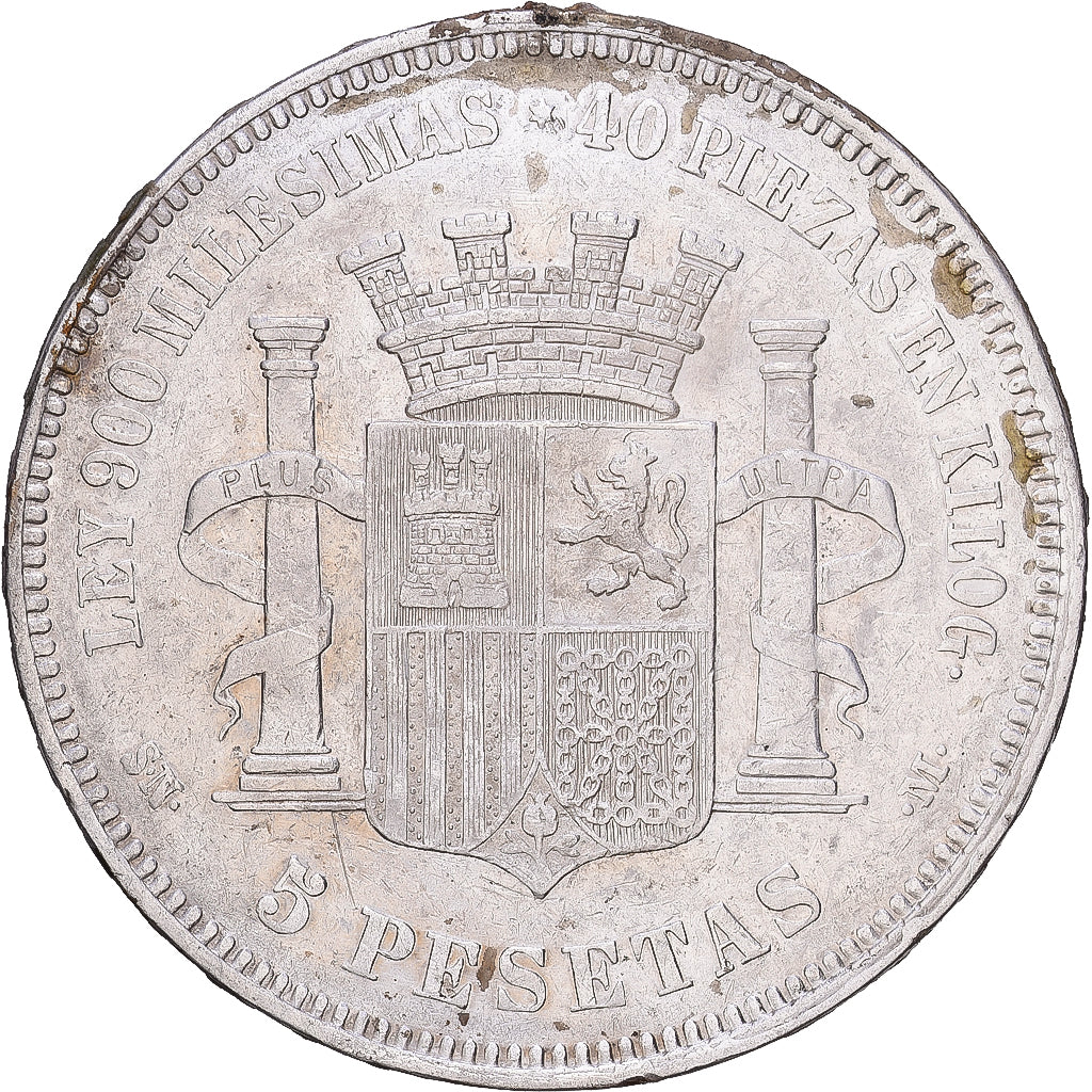 Espagne, Provisional Government, 5 Pesetas, 1870, Madrid, Argent, TTB, KM:655