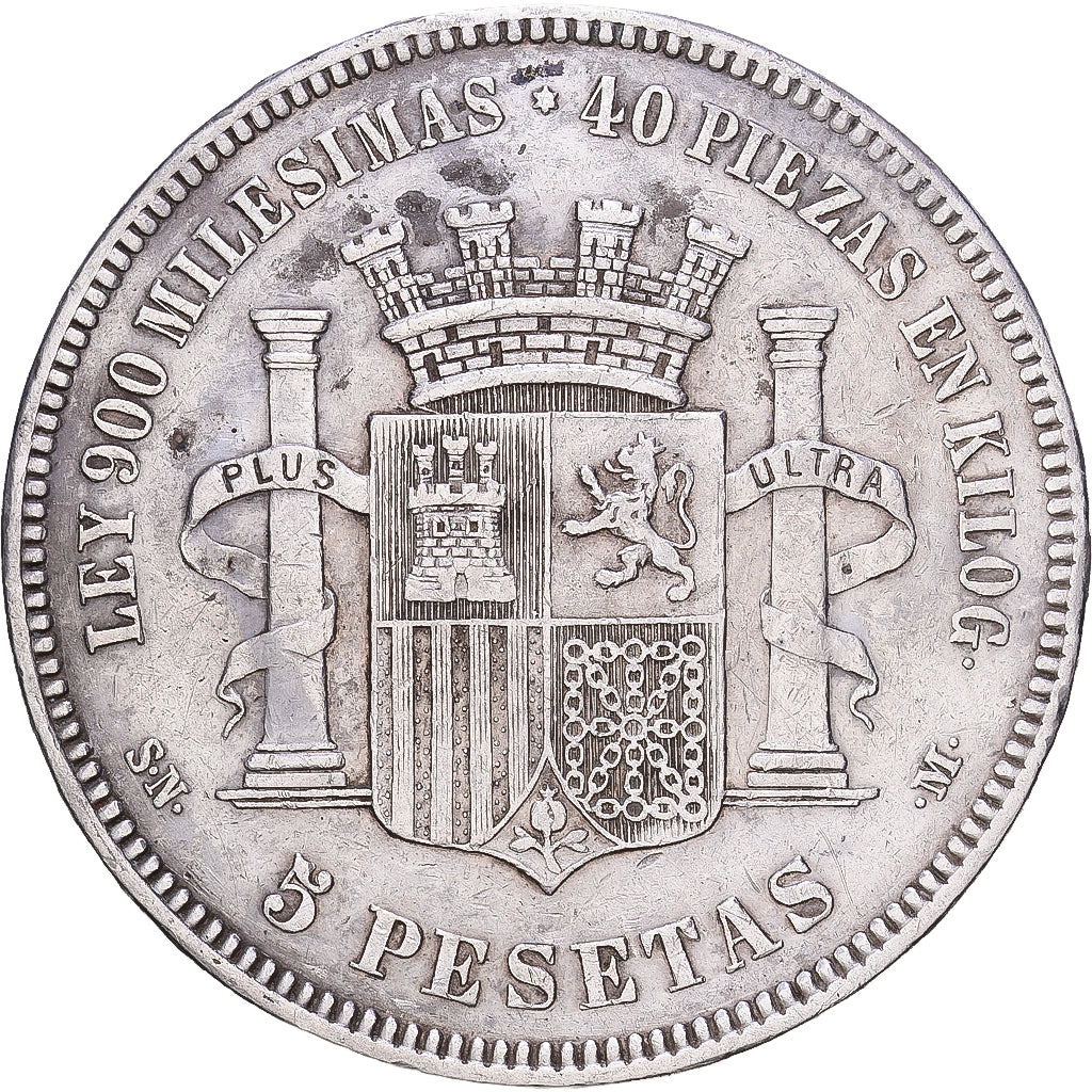 Spain, Provisional Government, 5 Pesetas, 1870, Madrid, Silver, VF(30-35)